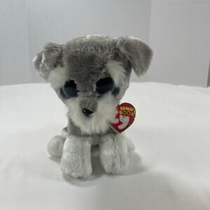 Ty Beanie Boos Whiskers Schnauzer Dog Grey White Blue Glitter Eyes 6" Plush